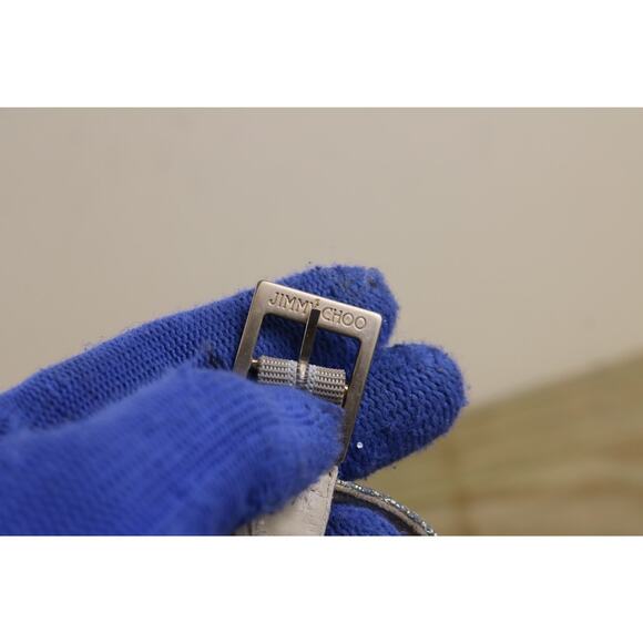 Jimmy Choo Heel 38.5 Vamp Silver Gold Glitter Fabric Platform 5" Sandals Shoes - Picture 9 of 15